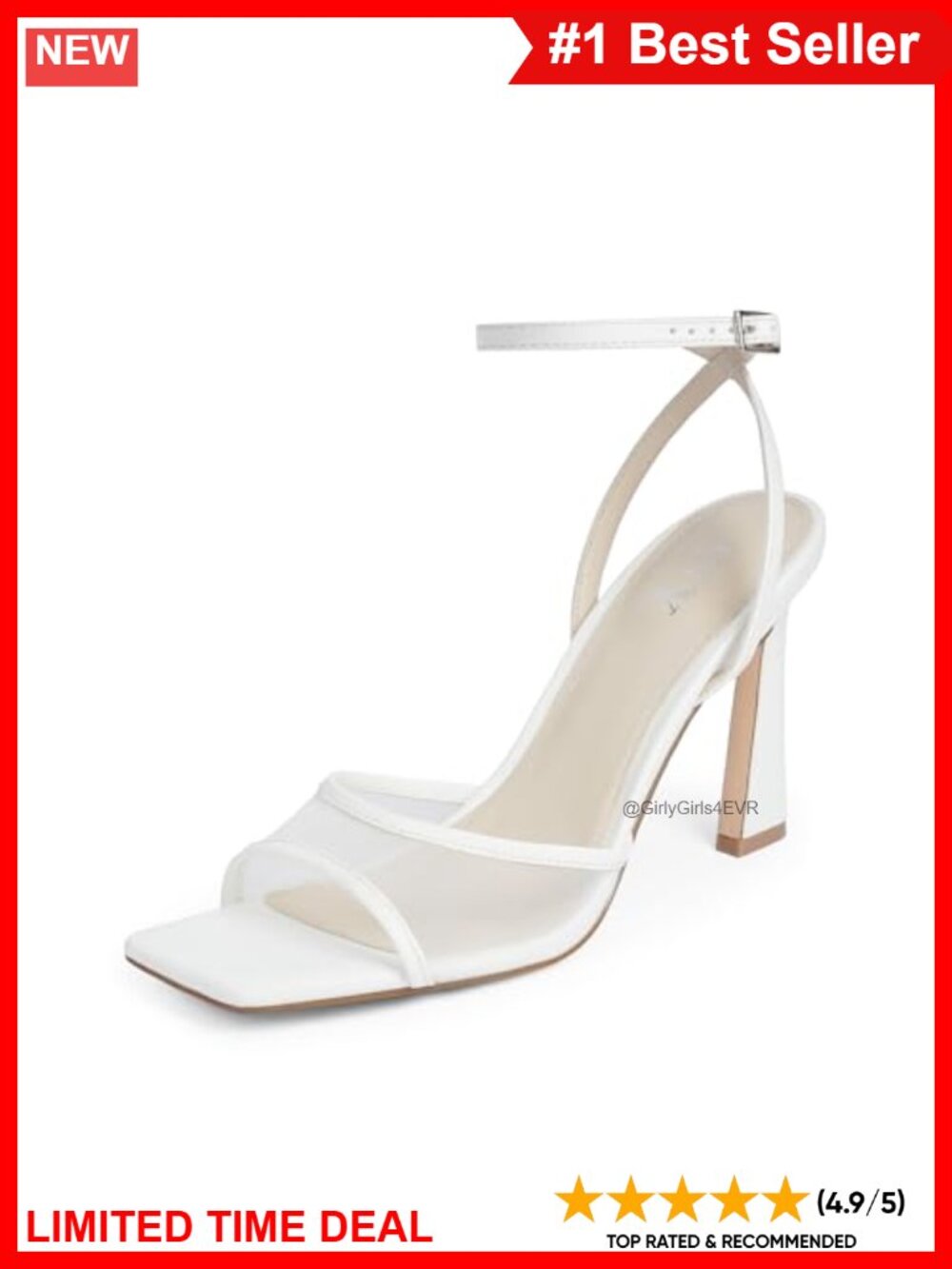 Strappy Heeled Sandals Square Toe Ankle Strap Stiletto Mesh Dress Shoes